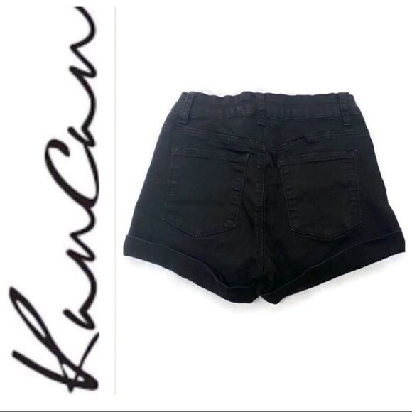 KANCAN BLACK RIPPED CUFFED SHORTS SIZE 5/26 - Picture 3 of 7